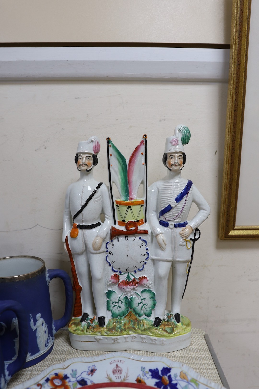 Mixed ceramics relating to National Rifle Association and related subjects, Staffordshire group, 31cm